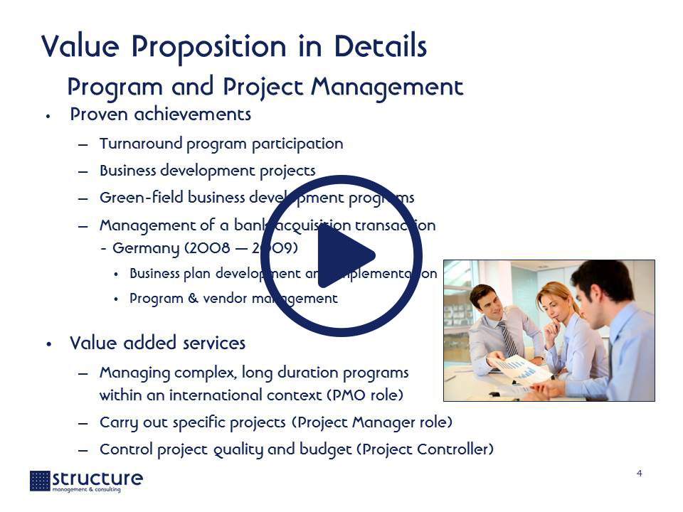 Value Proposition STRUCTURE M&C Program and Project Management 2013